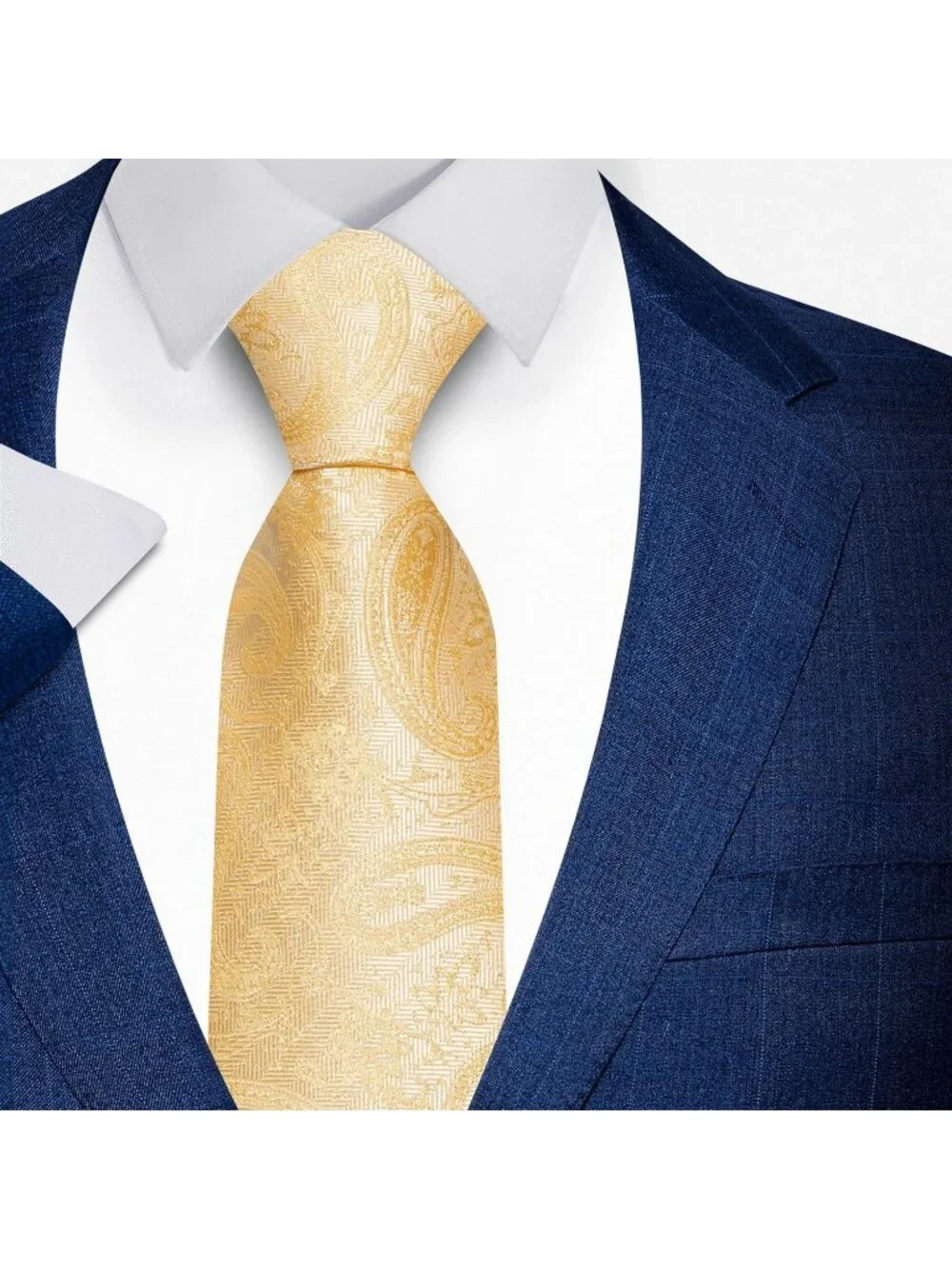 Mens Yellow 100% Microfiber Paisley Jacquard Formal Classic Necktie For Business